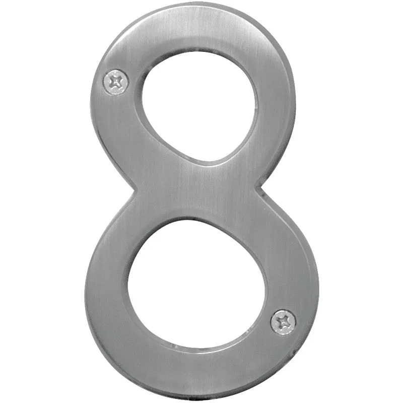 Hy-Ko Prestige Series BR-43SN/8 House Number, Character: 8, 4 in H Character, Nickel Character, Brass (Pack of 3)