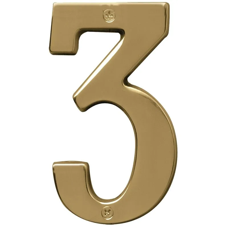 Hy-Ko Prestige Series BR-51PB/3 House Number, Character: 3, 5 in H Character, Brass Character, Brass (Pack of 3)