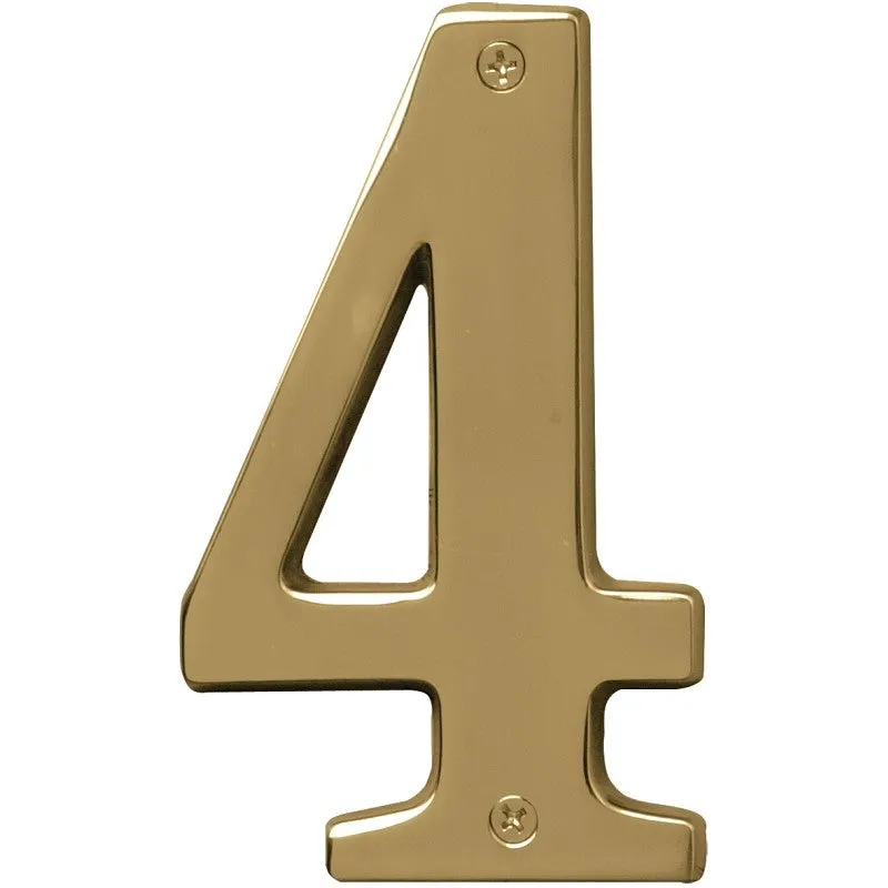 Hy-Ko Prestige Series BR-51PB/4 House Number, Character: 4, 5 in H Character, Brass Character, Brass (Pack of 3)