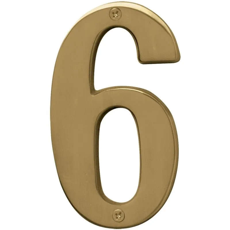 Hy-Ko Prestige Series BR-51PB/6 House Number, Character: 6, 5 in H Character, Brass Character, Solid Brass (Pack of 3)