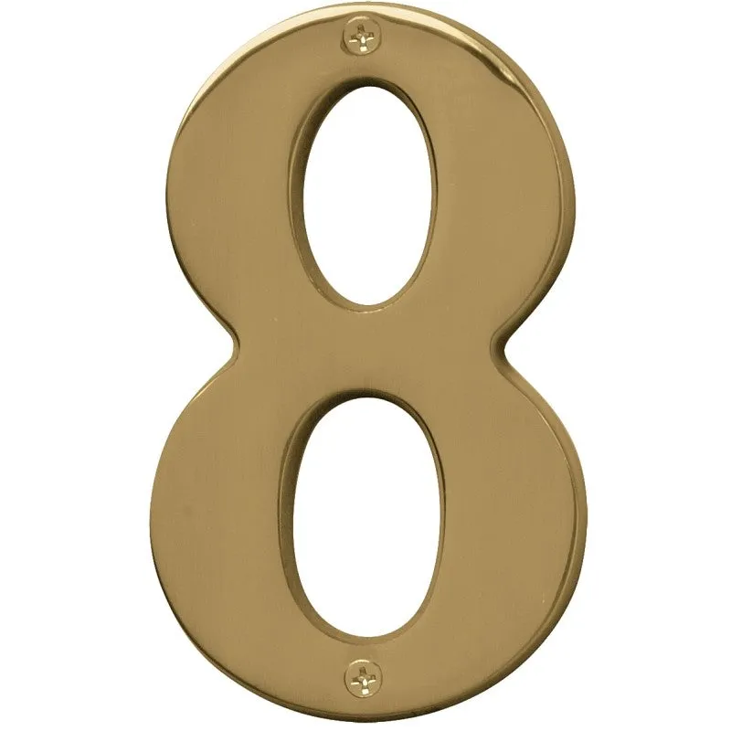 Hy-Ko Prestige Series BR-51PB/8 House Number, Character: 8, 5 in H Character, Brass Character, Solid Brass (Pack of 3)