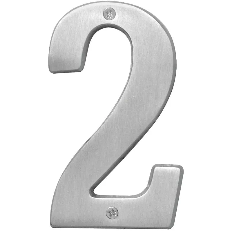Hy-Ko Prestige Series BR-51SN/2 House Number, Character: 2, 5 in H Character, Nickel Character, Solid Brass (Pack of 3)