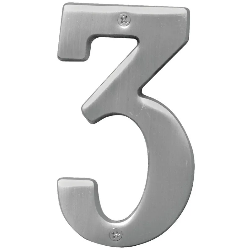 Hy-Ko Prestige Series BR-51SN/3 House Number, Character: 3, 5 in H Character, Nickel Character, Brass (Pack of 3)