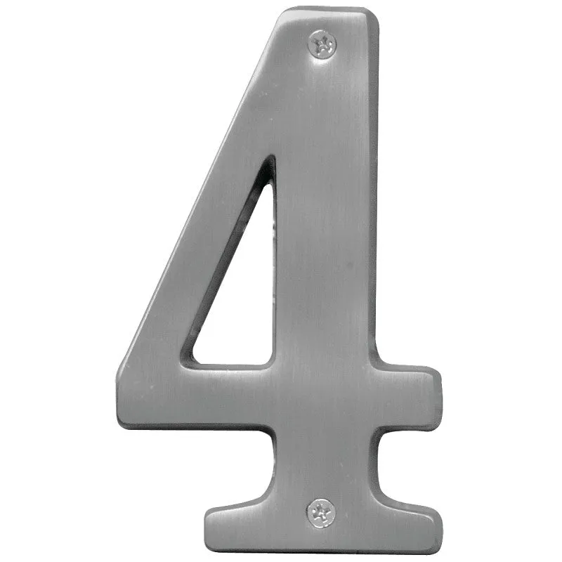 Hy-Ko Prestige Series BR-51SN/4 House Number, Character: 4, 5 in H Character, Nickel Character, Brass (Pack of 3)