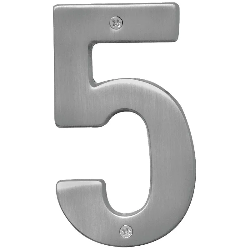 Hy-Ko Prestige Series BR-51SN/5 House Number, Character: 5, 5 in H Character, Nickel Character, Brass (Pack of 3)
