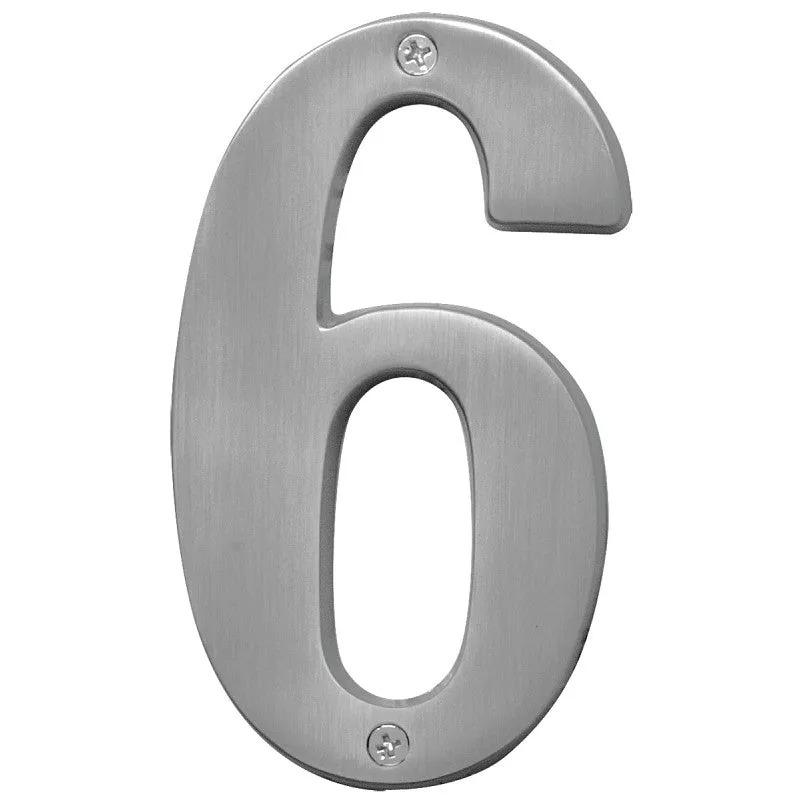 Hy-Ko Prestige Series BR-51SN/6 House Number, Character: 6, 5 in H Character, Nickel Character, Solid Brass (Pack of 3)