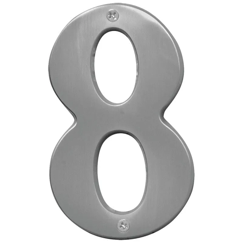 Hy-Ko Prestige Series BR-51SN/8 House Number, Character: 8, 5 in H Character, Nickel Character, Solid Brass (Pack of 3)