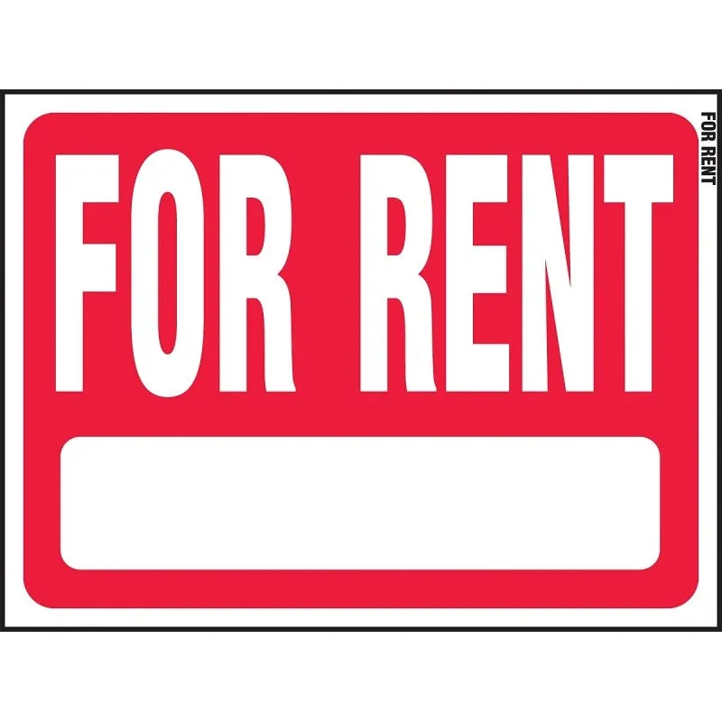 Hy-Ko RS-603 Real Estate Sign, 18 x 24 in Dimensions, Rectangular, FOR RENT, White Legend, Red Background, Plastic, 5/PK (Pack of 5)