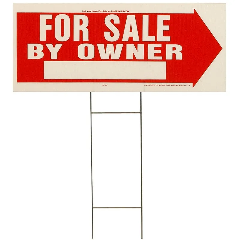 Hy-Ko RS-802 Lawn Sign, For Sale By Owner, White Legend, Plastic, 24 in W x 9-1/2 in H Dimensions (Pack of 5)