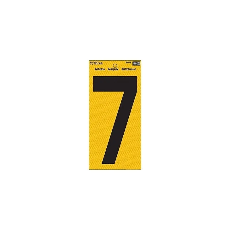 Hy-Ko RV-75/7 Reflective Sign, Character: 7, 5 in H Character, Black Character, Yellow Background, Vinyl (Pack of 10)