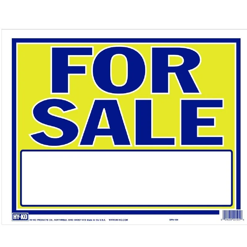 Hy-Ko SPN-100 Large Neon Sign, FOR SALE, Blue Legend, Yellow Background, Plastic, 18-1/2 in H x 14-1/2 in W Dimensions (Pack of 5)