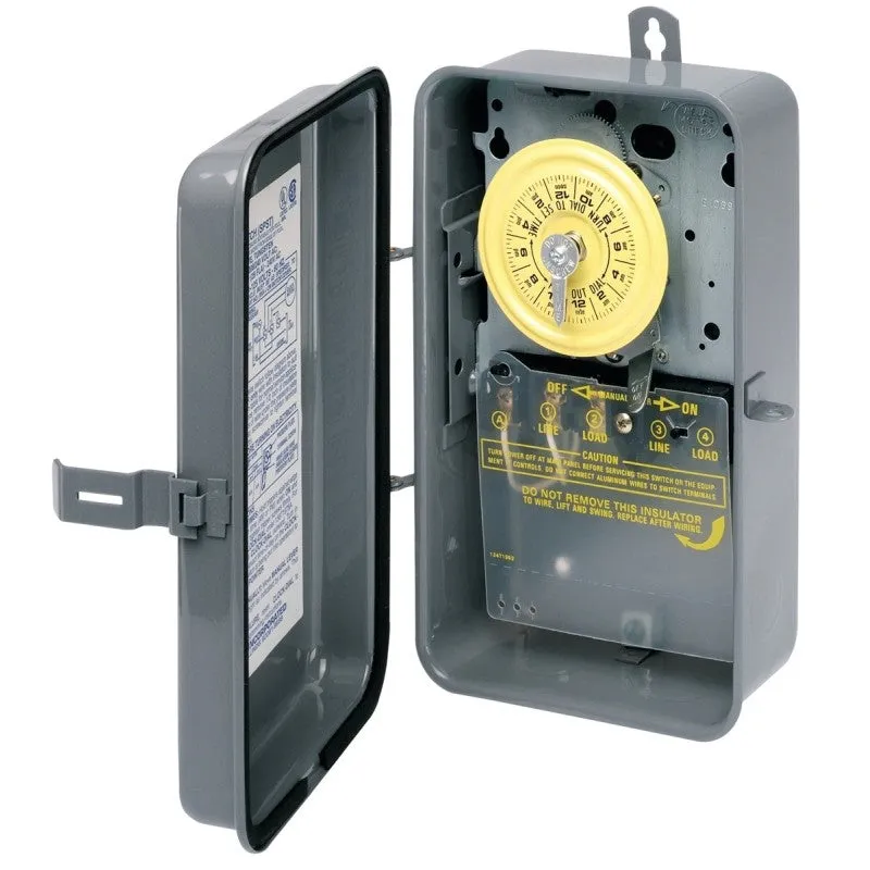 Intermatic T101R Mechanical Timer Switch, 40 A, 120 V, 3 W, 24 hr Time Setting, 12 On/Off Cycles Per Day Cycle, Gray