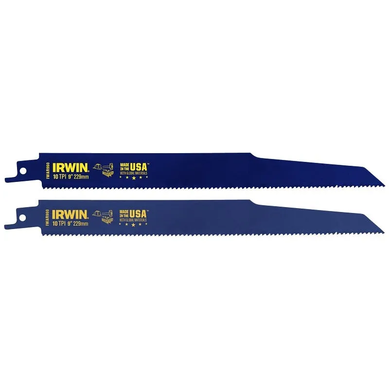 Irwin 2018874 Reciprocating Saw Blade, 0.865 in W, 9 in L, 10 TPI, HSS Cutting Edge