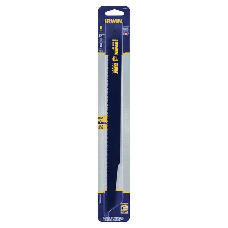 Irwin 2018875 Reciprocating Saw Blade, 0.865 in W, 12 in L, 6 TPI, HSS Cutting Edge