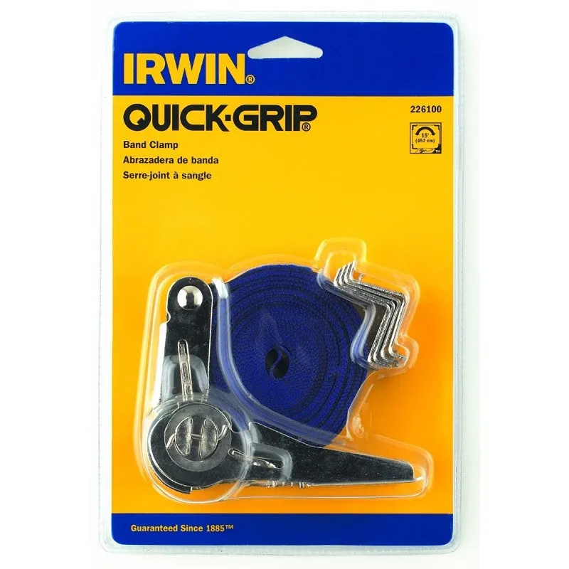 Irwin 226100 Band Clamp, 350 lb Clamping, 14 in Max Opening Size, 1 in D Throat, Nylon Body, Blue/Silver Body
