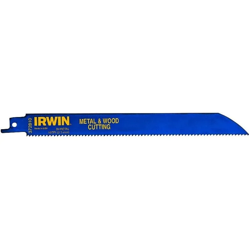 Irwin 372810P5 Reciprocating Saw Blade, Applicable Materials: Carbon Steel, Plastic, Stainless Steel, 2 in W, 8-Teeth