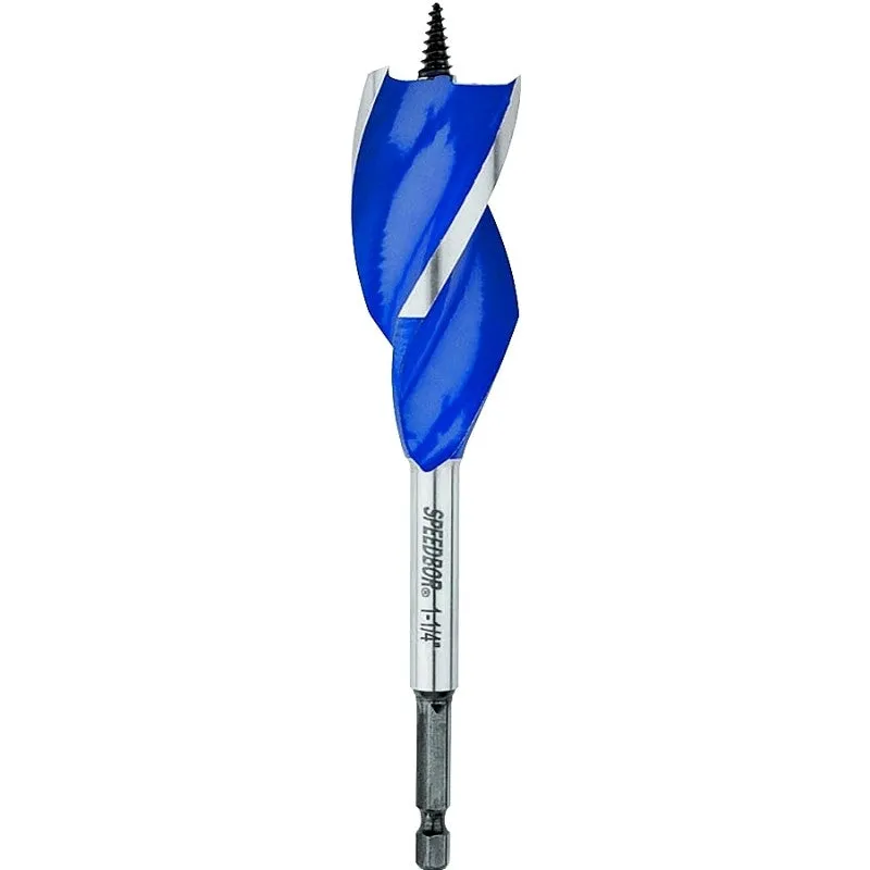 Irwin Speedbor 3041009 Auger Boring Bit, 1-1/4 in Dia, 6 in OAL, Tapered Flute, 3-Flute, 1/4 in Dia Shank, Hex Shank