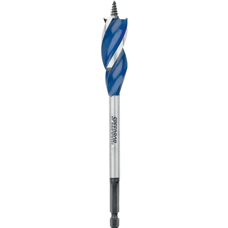Irwin Speedbor 3041019 Auger Boring Bit, 1-1/8 in Dia, 6 in OAL, Tapered Flute, 3-Flute, 1/4 in Dia Shank, Hex Shank