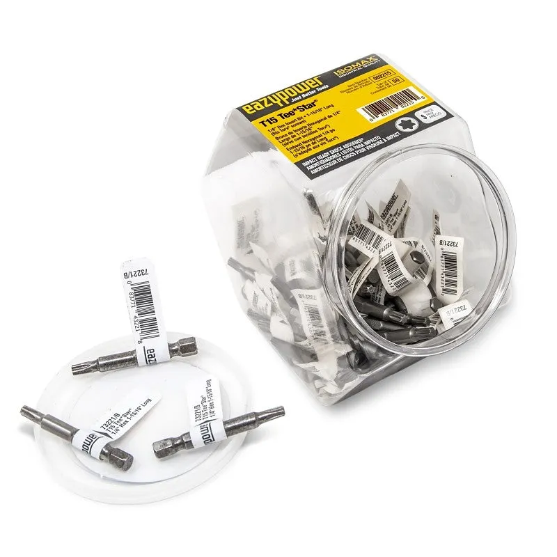 Isomax TeeStar 002215 Power Bit, T15 Drive, Torx Drive, 1/4 in Shank, Hex Shank, 2 in L
