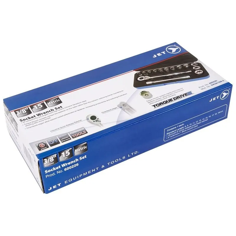 Jet 600226 15 Pc 3/8 Dr Metric Socket Wrench Set – 6 Point