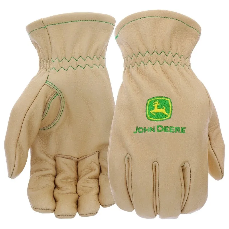 John Deere JD84013-L Work Gloves, Men’s, L, Shirred Elastic Cuff, Cowhide Leather