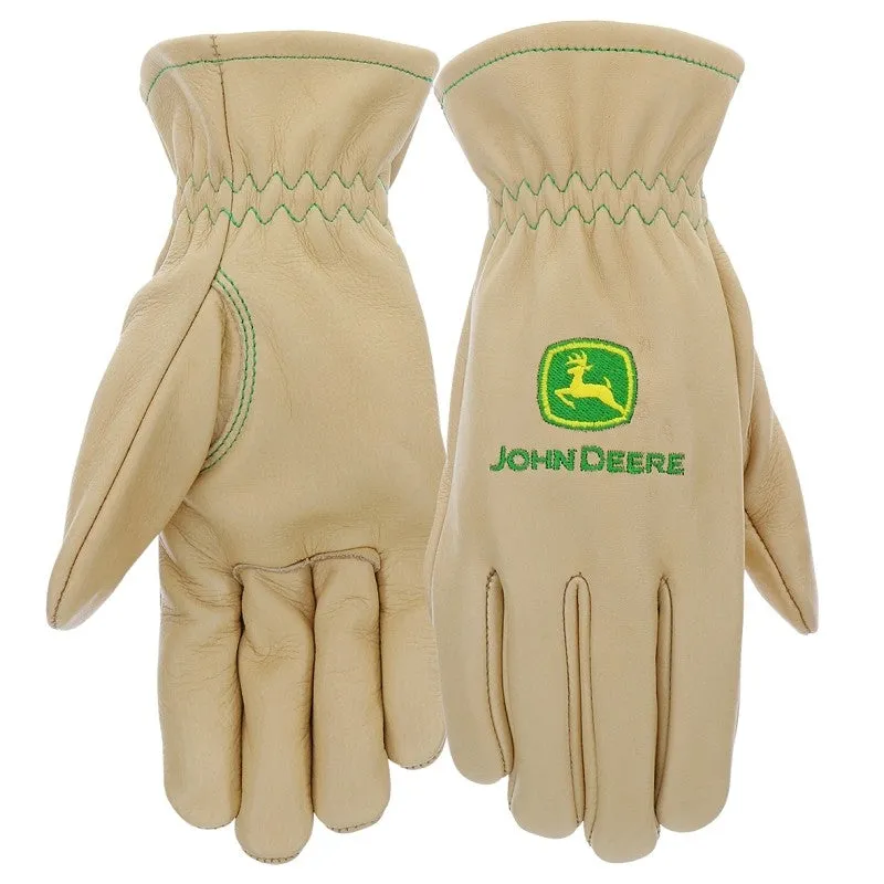John Deere JD84014-WML Work Gloves, Women’s, M/L, 3-7/8 in L, Slip-On Cuff, Cow Grain Leather, Beige