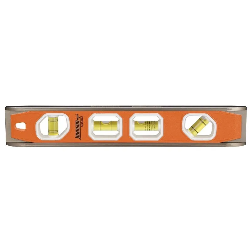 Johnson 1435-1200 Torpedo Level, 12 in L, 4-Vial, Aluminum, Black