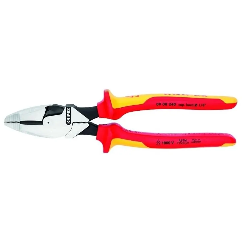 KNIPEX 09 08 240 SBA 9 1/2in High Leverage Linemans Pliers New England Head – 1000V Insulated
