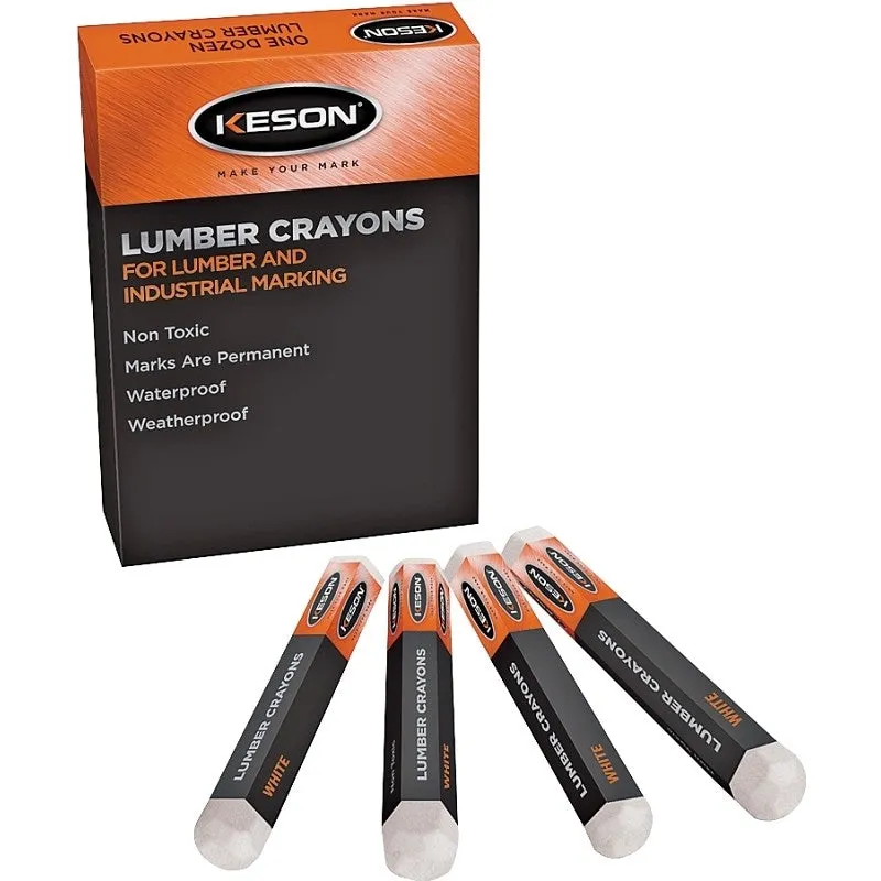 Keson LCWHITE Hard Lumber Crayon, White, 0.318 in Dia, 5 in L (Pack of 12)