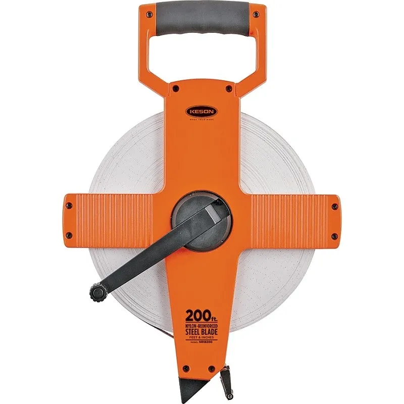 Keson NR18200 Tape Measure, 200 ft L Blade, 3/8 in W Blade, Steel Blade, ABS Case, Gray Case