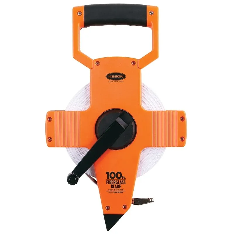 Keson OTR18100 Tape Measure, 100 ft L Blade, 1/2 in W Blade, Fiberglass Blade, ABS Case, Pumpkin Case