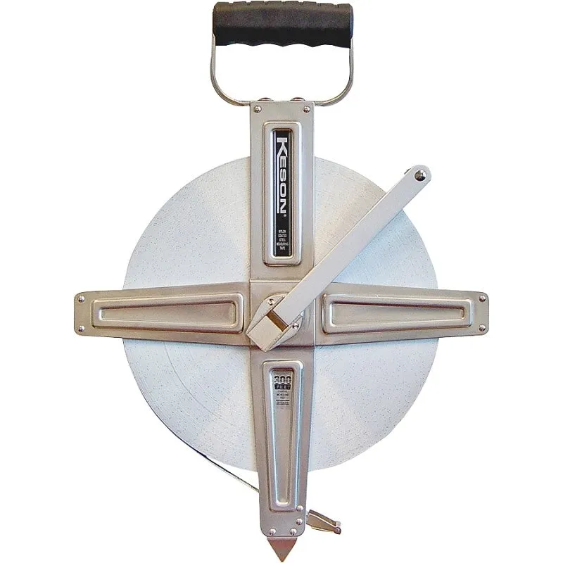 Keson SNR18300 Tape Measure, 300 ft L Blade, 3/8 in W Blade, Steel Blade, Stainless Steel Case, Chrome Case