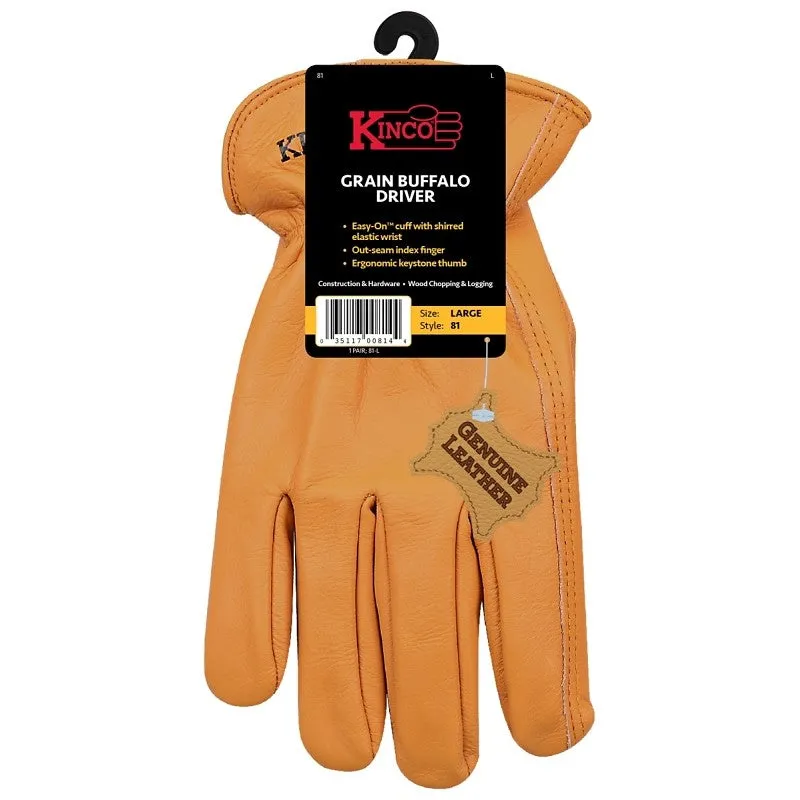 Kinco 81-M Gloves, Men’s, M, Keystone Thumb, Easy-On Cuff, Grain Buffalo Leather, Gold