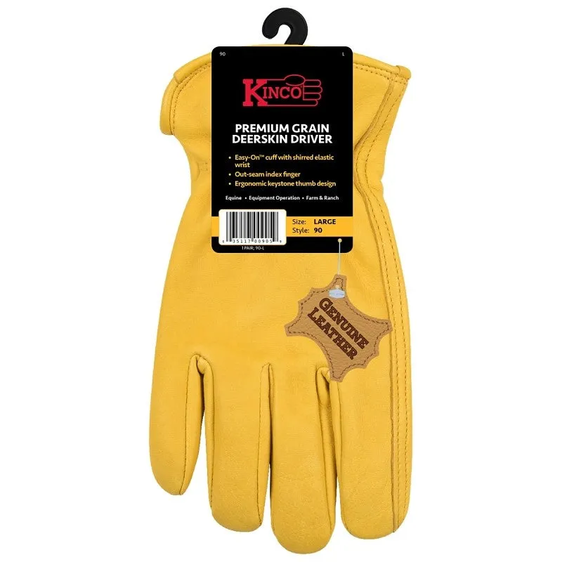 Kinco 90W-M Gloves, Women’s, M, Keystone Thumb, Easy-On Cuff, Grain Deerskin Leather, Gold