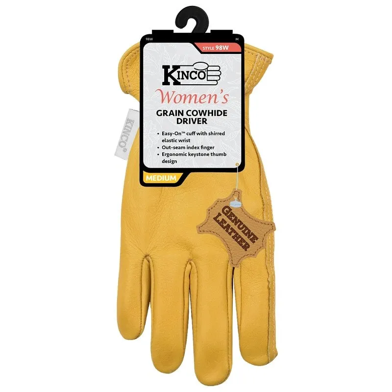 Kinco 98W-M Gloves, Women’s, M, Keystone Thumb, Easy-On Cuff, Cowhide Leather, Gold