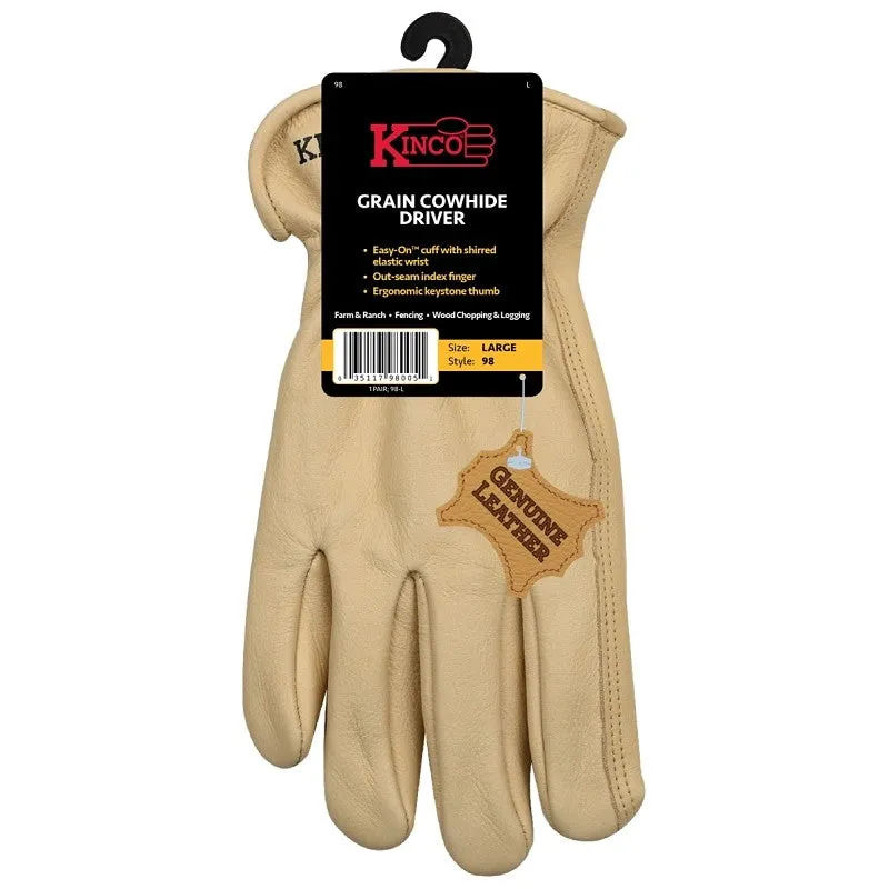 Kinco 98W-S Gloves, Women’s, S, Keystone Thumb, Easy-On Cuff, Cowhide Leather, Gold