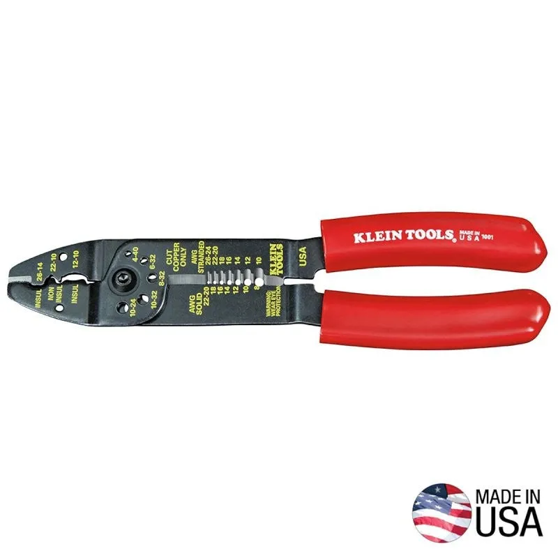 Klein Tools 1001 Electrician’s Tool, 10 to 26 AWG Stranded, 8 to 22 AWG Solid Cutting Capacity, Cushion Grip Handle
