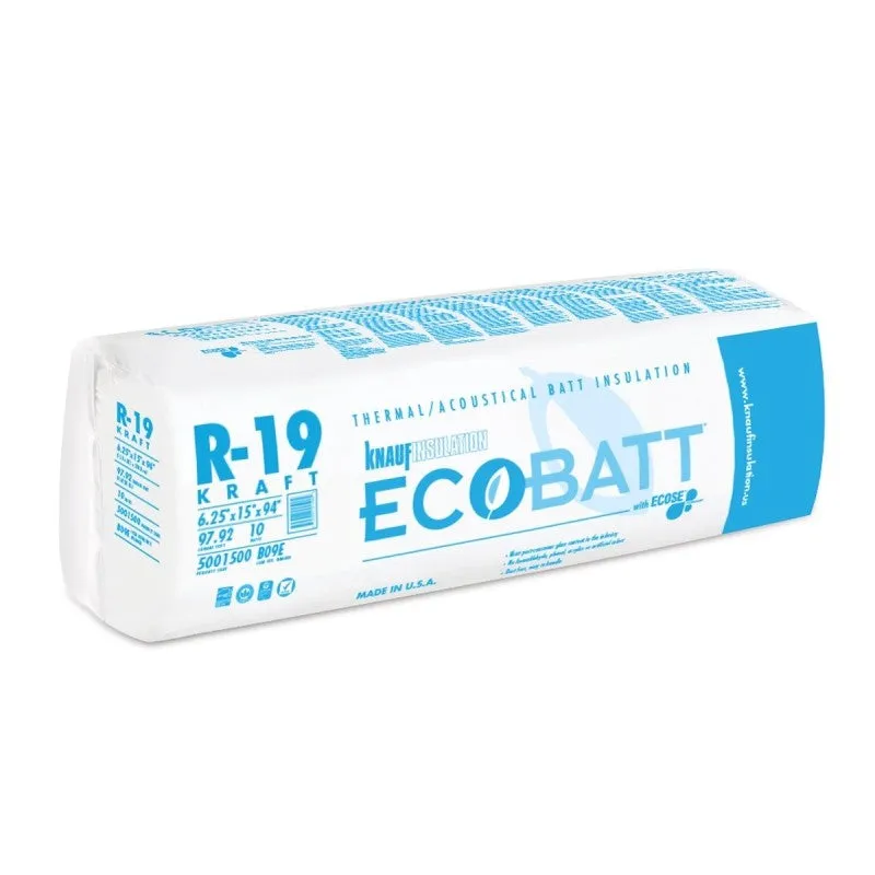 Knauf Insulation B09E R19K Building Insulation, 94 in L, 15 in W, Fiberglass
