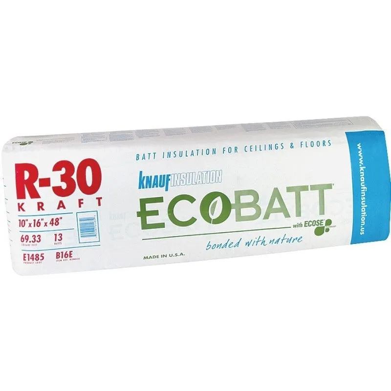 Knauf Insulation B16E R30K Insulation, 48 in L, 16 in W, R30 R-Value, Fiberglass, Natural Brown