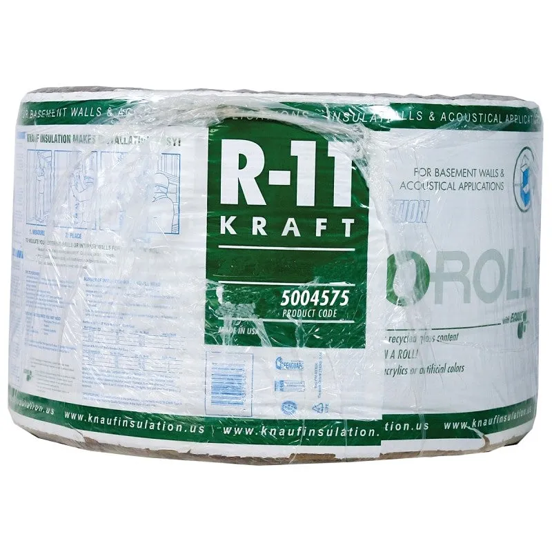 Knauf Insulation ECOROLL KR42E/TAK Insulation, 70-1/2 ft L, 23 in W, R11 R-Value, Fiberglass/Steel, Brown