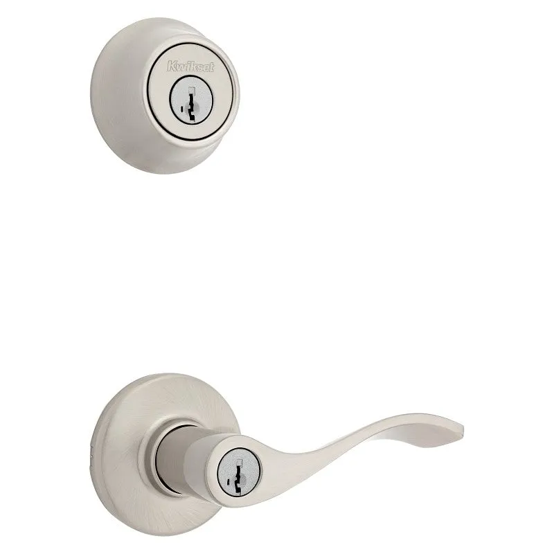 Kwikset 96900-420 Deadbolt Security Set, Keyed Entry Lock, Lever Handle, Balboa Design, Satin Nickel, Turn Piece
