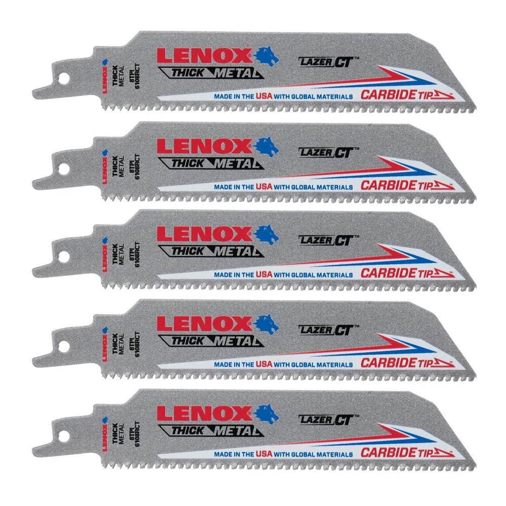 LENOX 2014223 6″ x 1″ Lazer CT™ Carbide Tipped Reciprocating Saw Blades (5 Pack)