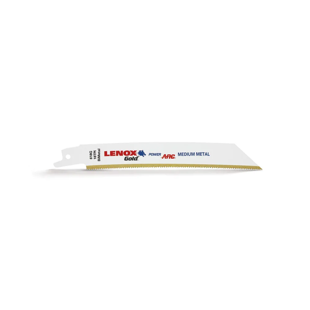 LENOX 21069618GR Gold® Power Arc® Curved Metal Cutting Reciprocating Saw Blades 6″ 18TPI 5/PK