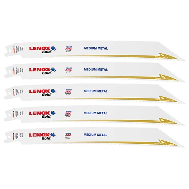 LENOX 21070818GR Gold® Power Arc® Curved Metal Cutting 8″ Reciprocating Saw Blades 18TPI 5/PK