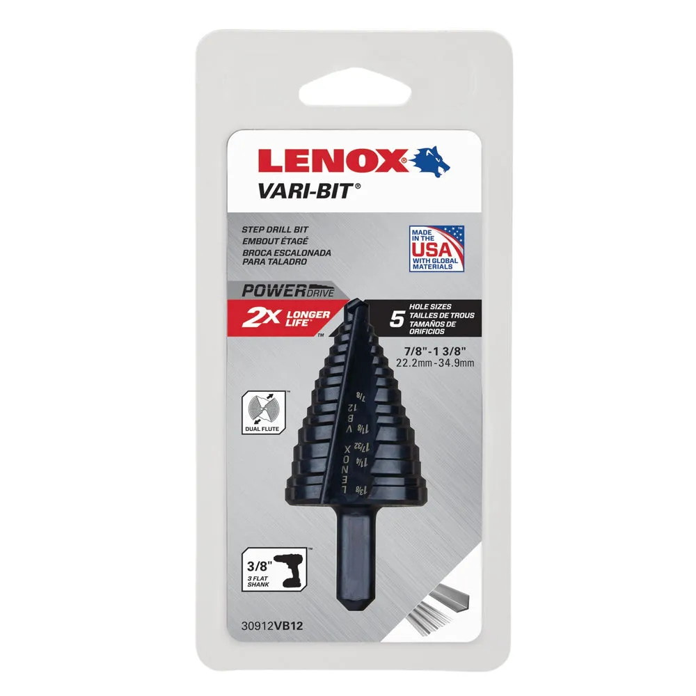 LENOX 30912VB12 0.38 in Vari Bit Step Drill Bit – 7/8″-1-3/8″