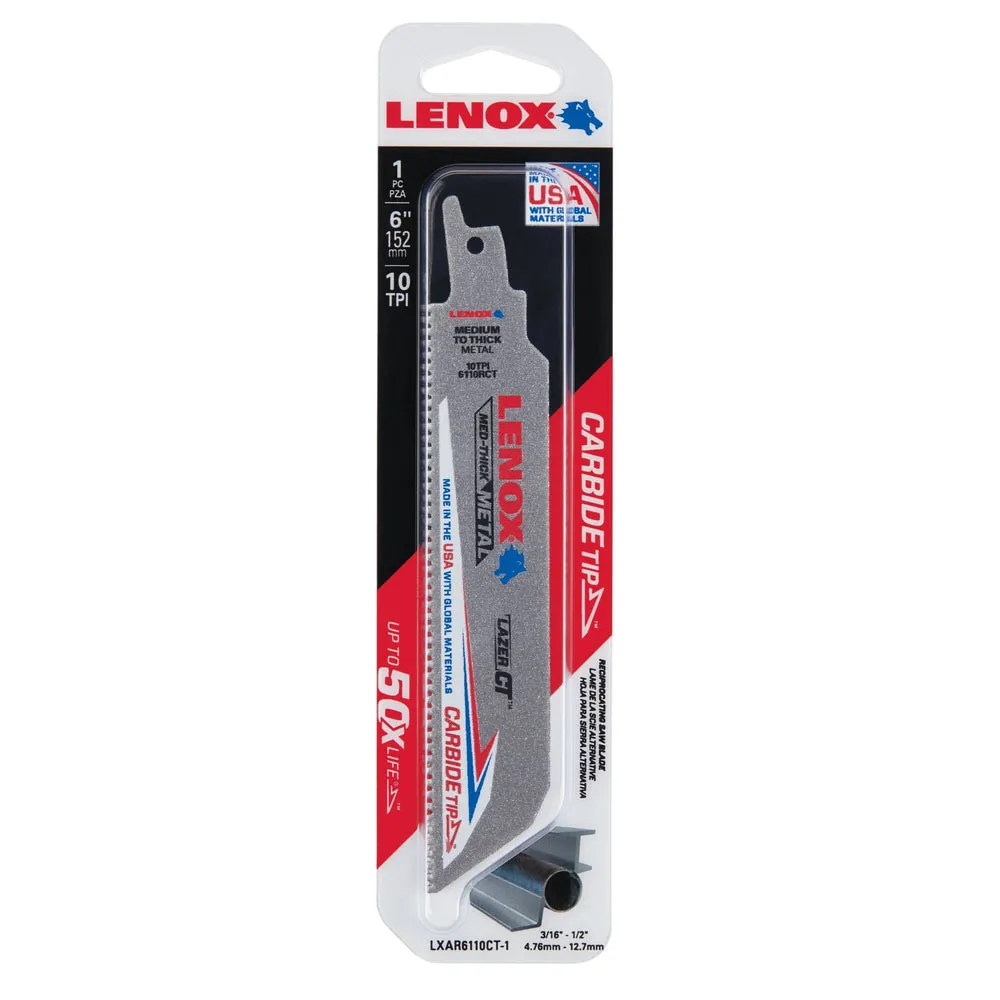 LENOX LXAR6110CT-1 Lazer CT™ Carbide Tipped 6″ Reciprocating Saw Blade 1/PK
