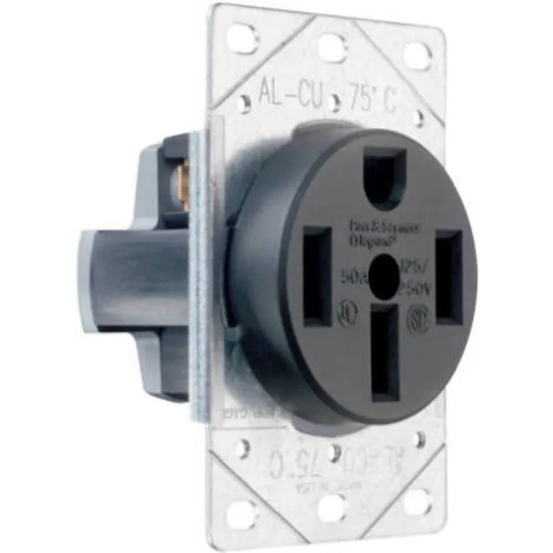 Legrand 3894CC6 Power Outlet, 3 -Pole, 125/250 V, 50 A, NEMA: NEMA 14-50R, Black