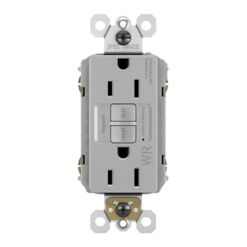 Legrand radiant 1597TRWRGRYCCD4 GFCI Receptacle, 125 VAC, 15 A, NEMA: NEMA 5-15R, Gray