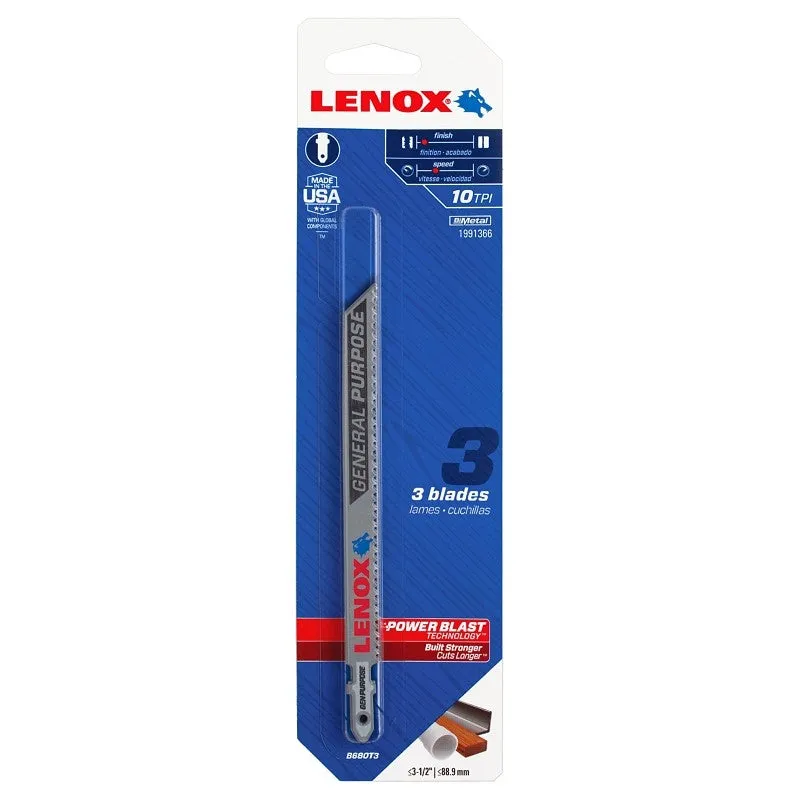 Lenox 1991366 Jig Saw Blade, 3/8 in W, 5-1/4 in L, 10 TPI