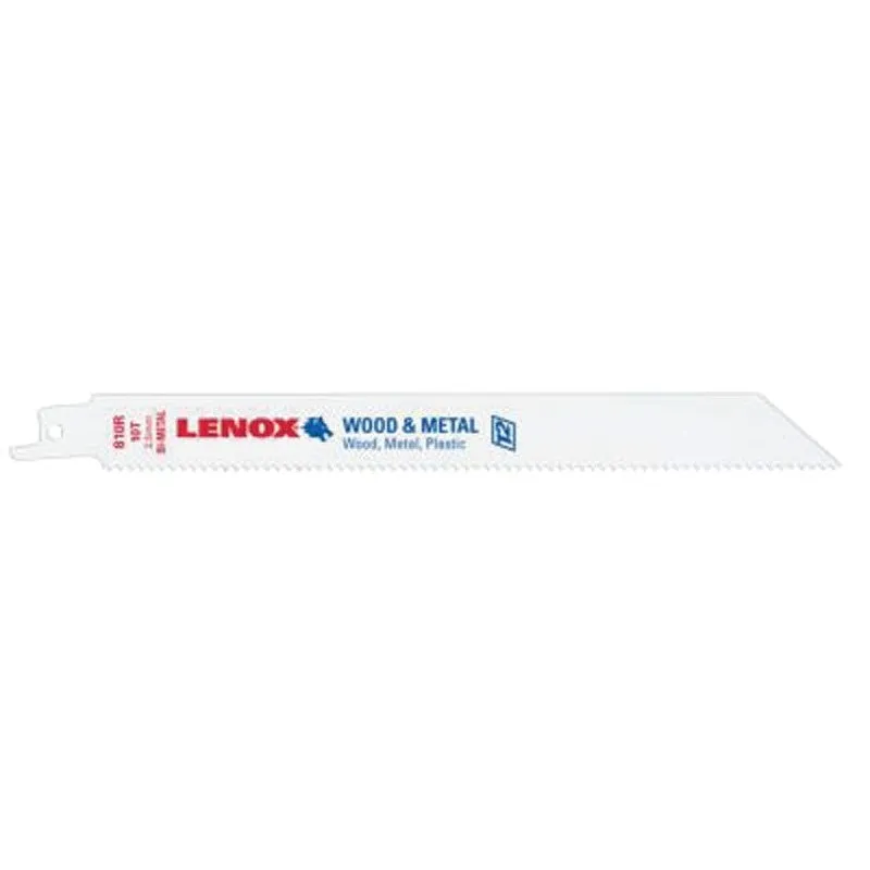 Lenox 20590B810R Reciprocating Saw Blade, Applicable Materials: Non-Ferrous Metal, Plastic, Wood, 3/4 in W, 8 in L